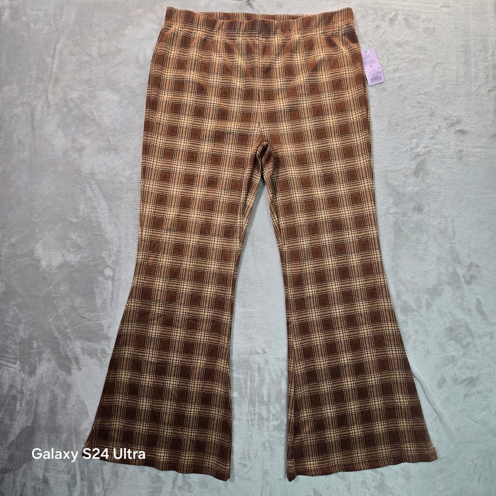 Wild Fable Brown Plaid Flare Pants XL High Rise Bell Bottom Trousers 331 07 1249